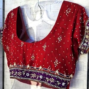Embroidered Red Crop Top
